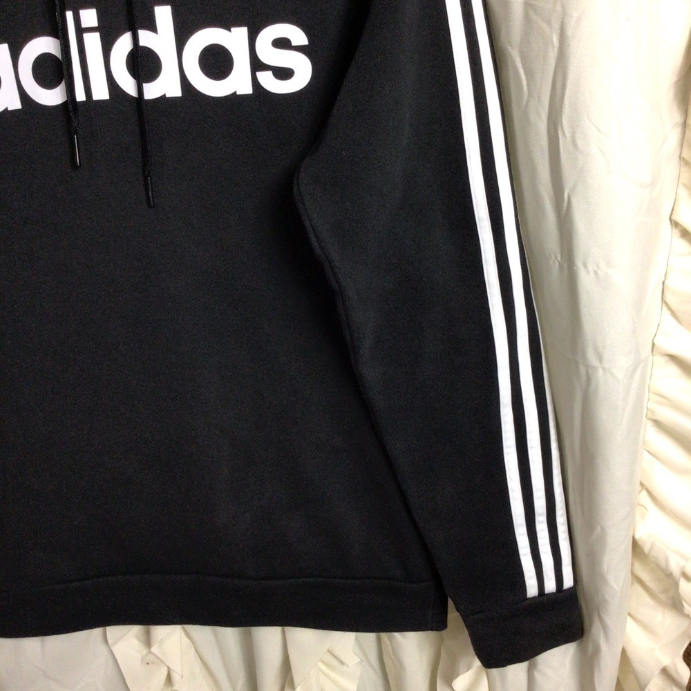 Adidas 3-STRIPES LINEAR LOGO PULLOVER HOODIE Sweatshirt Black White Small - Picture 4 of 7